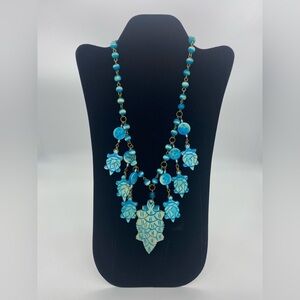 Blue and Cream Turtle Pendant Necklace